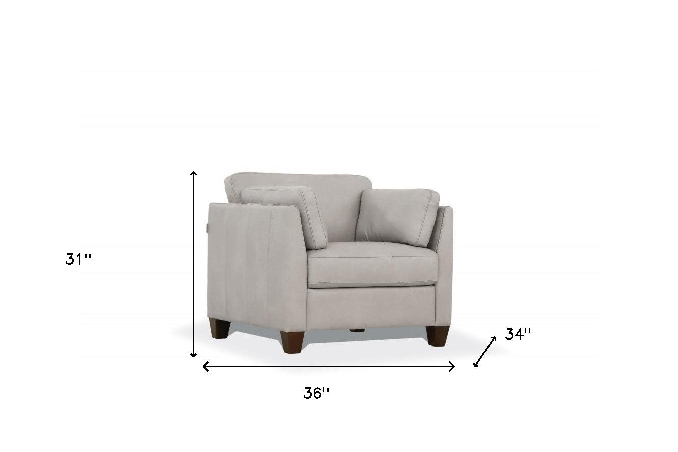 Sillón de cuero genuino blanco polvoriento de 36" y brazo negro