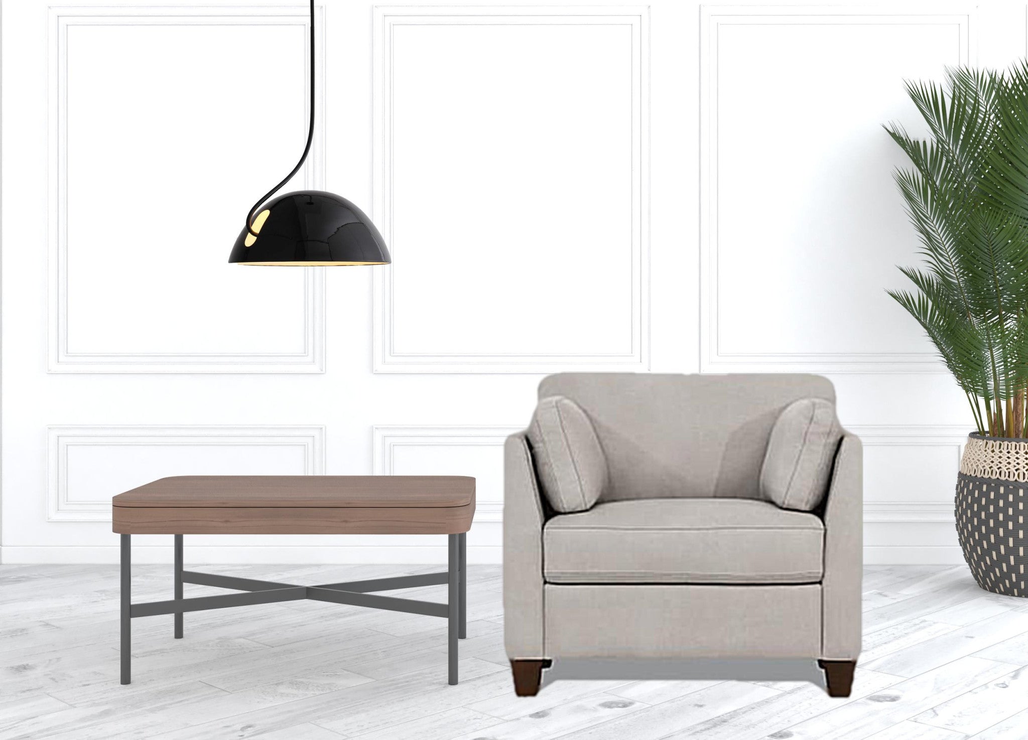 Sillón de cuero genuino blanco polvoriento de 36" y brazo negro