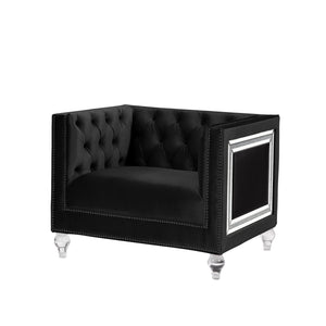40" Black Velvet Tufted Arm Chair