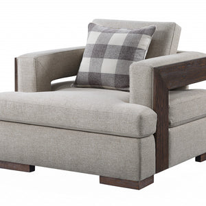 40" Light Gray Fabric And Walnut Arm Chair