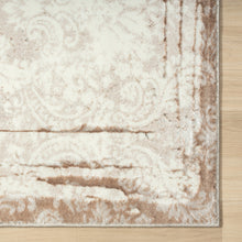 5' X 7' Cream Damask Stain Resistant Area Rug