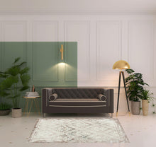 5' X 7' Cream Damask Stain Resistant Area Rug