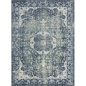 5' X 7' Blue Floral Stain Resistant Area Rug