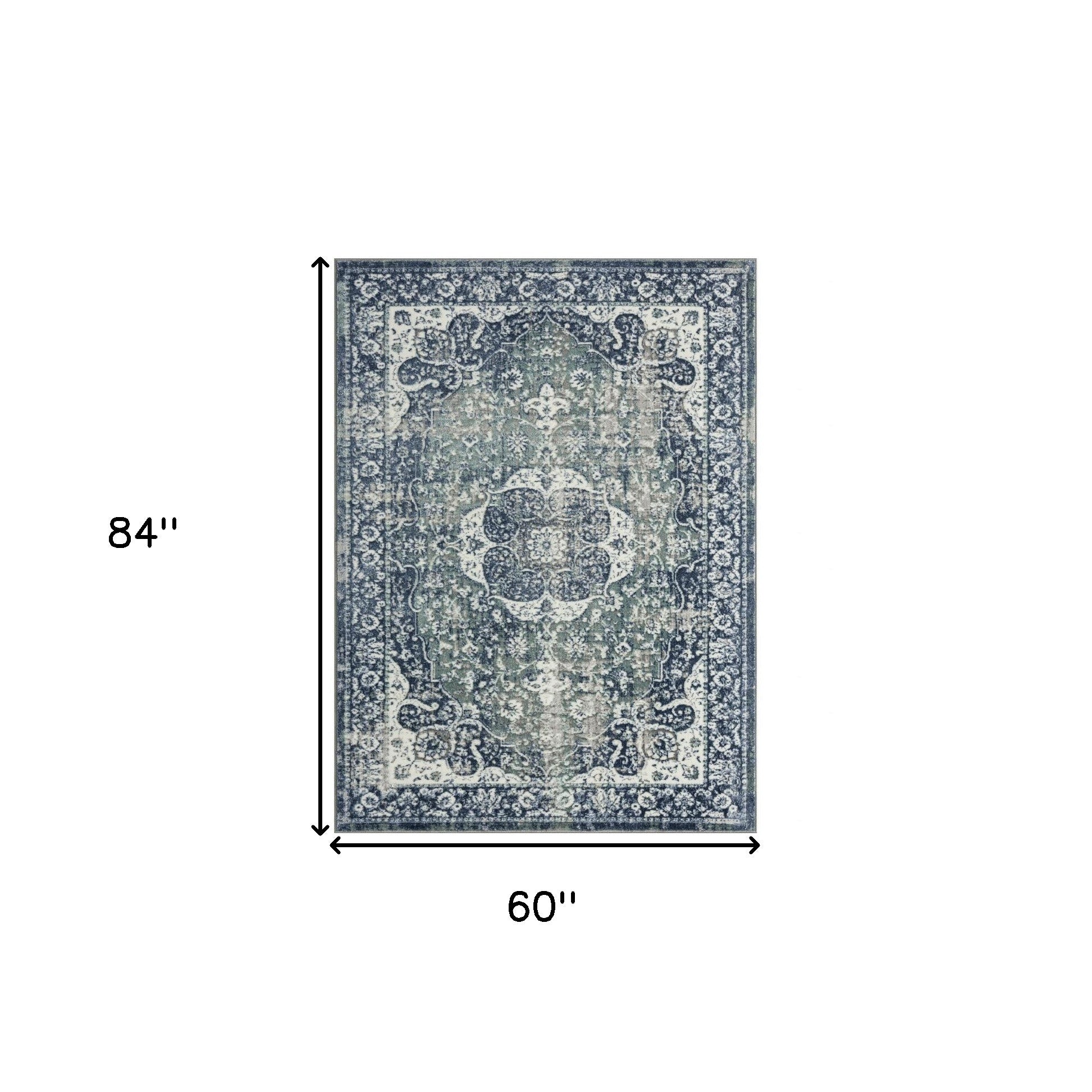 5' X 7' Blue Floral Stain Resistant Area Rug