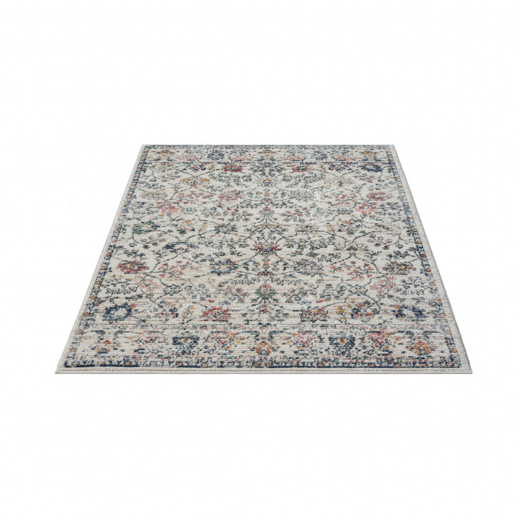 5' X 7' Ivory Floral Area Rug