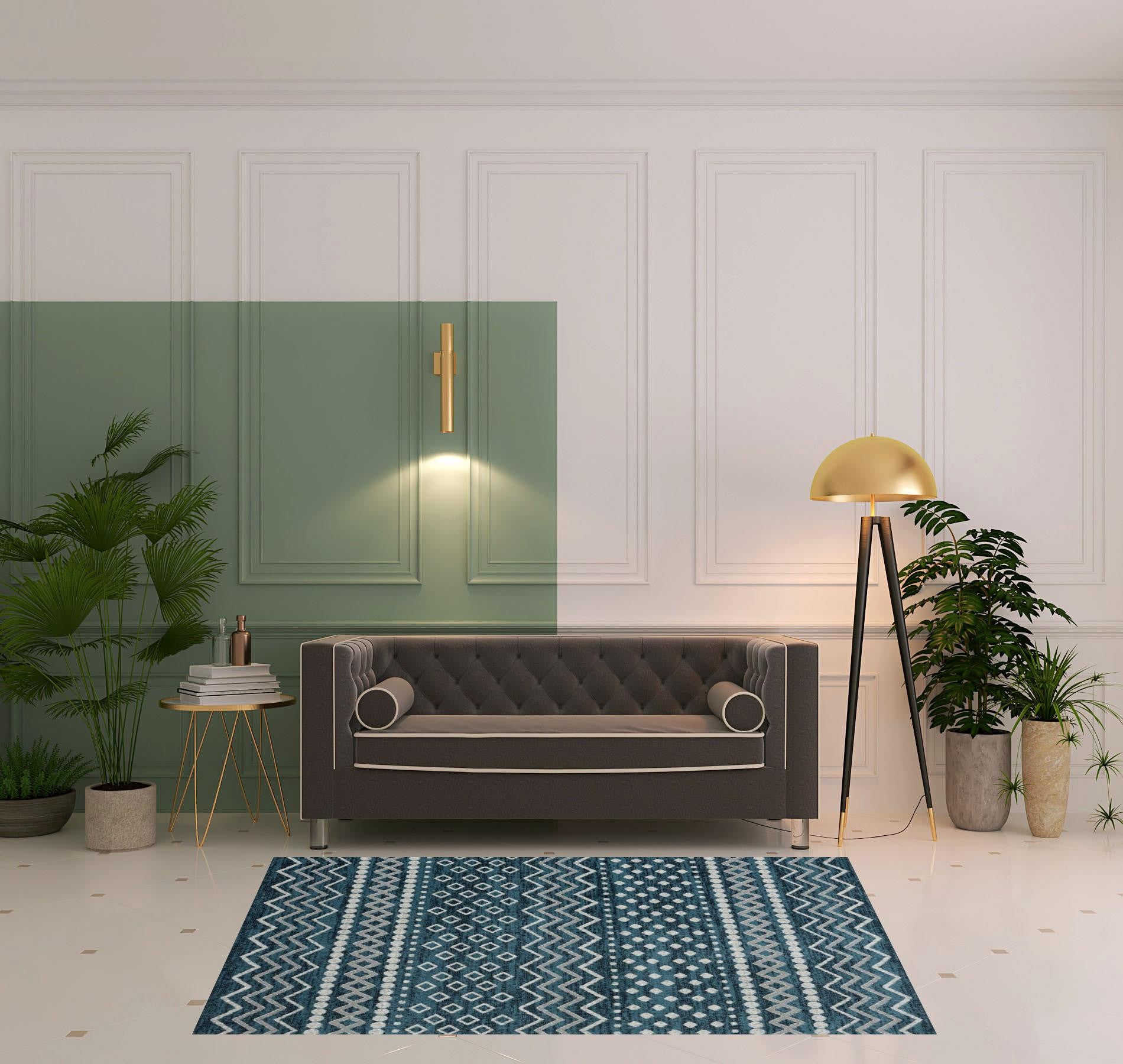 5' X 7' Beige Geometric Washable Area Rug