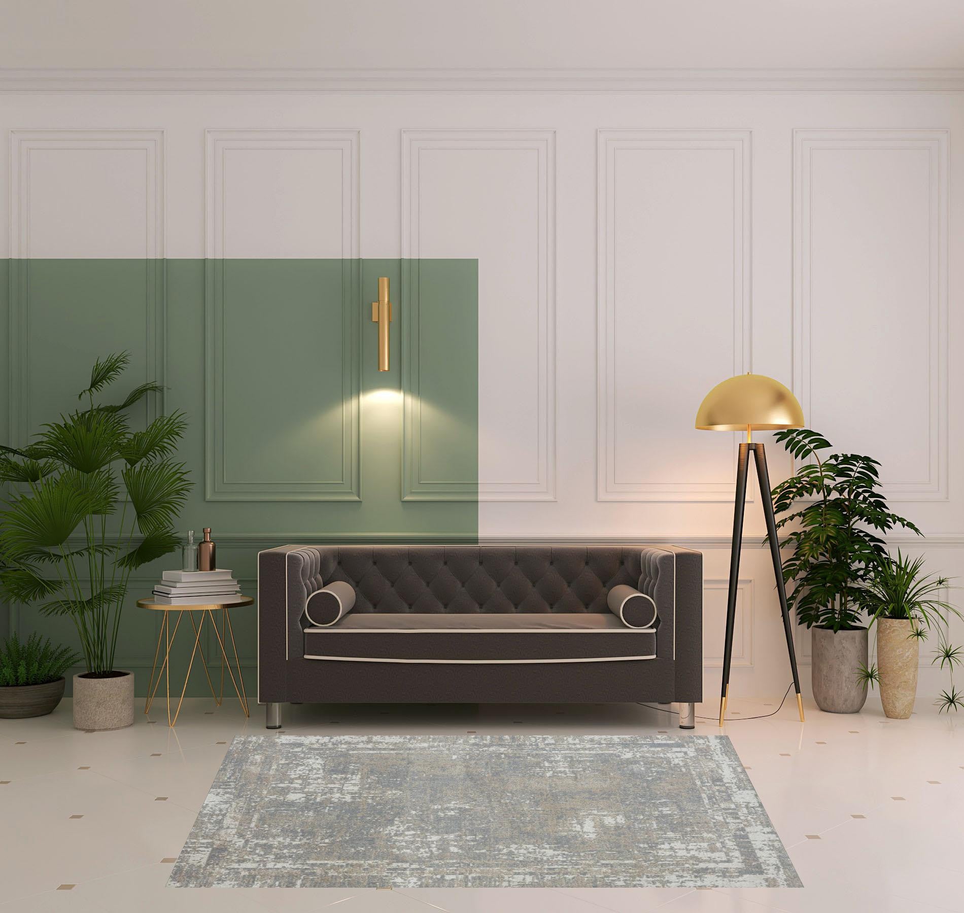 5' X 7' Gray Abstract Distressed Washable Area Rug