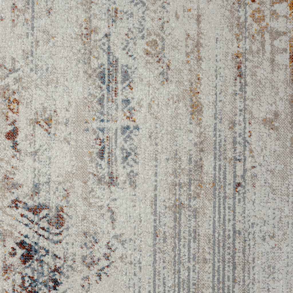 5' X 7' Ivory Tribal Distressed Washable Area Rug