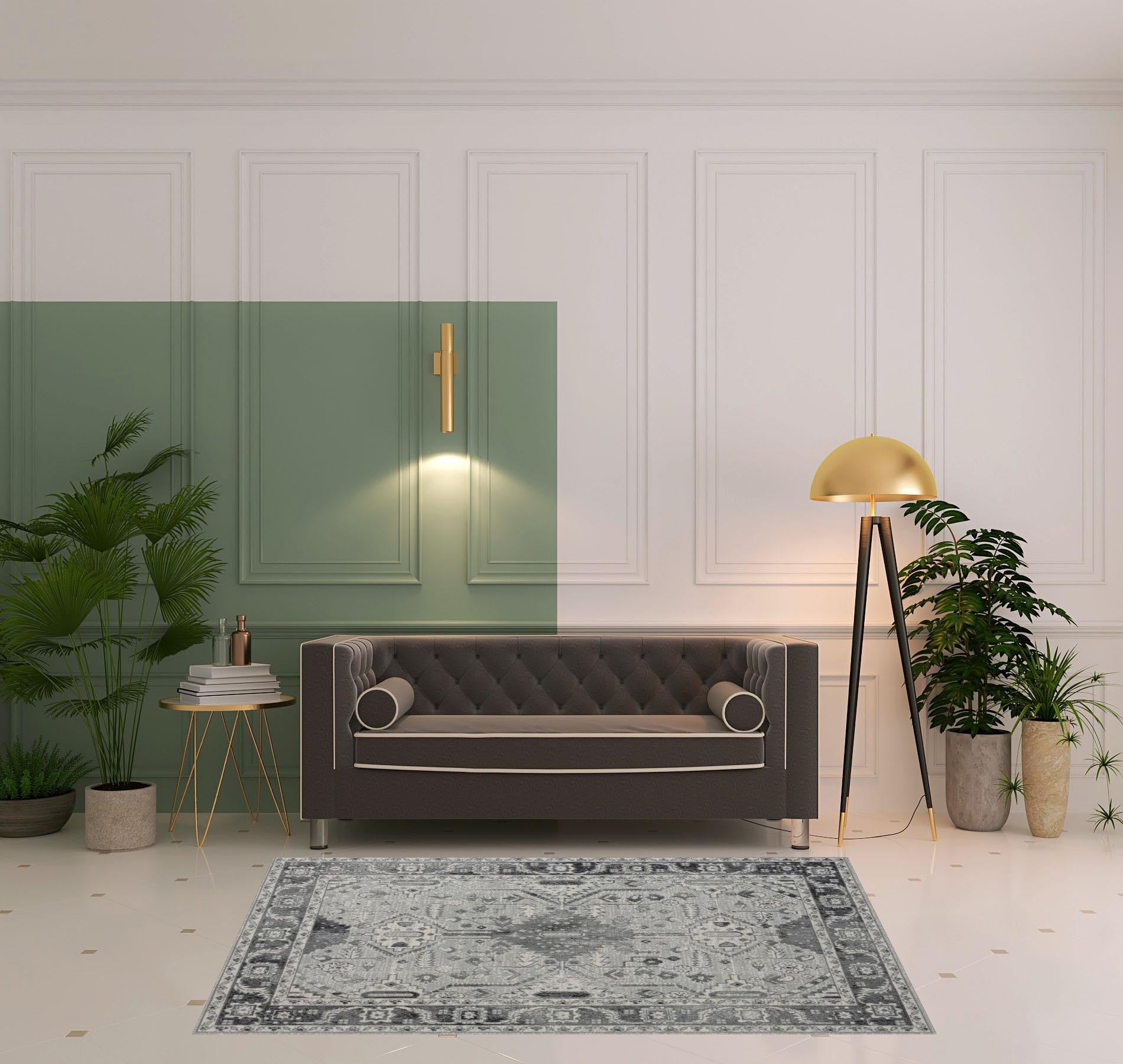 5' X 7' Gray Medallion Area Rug