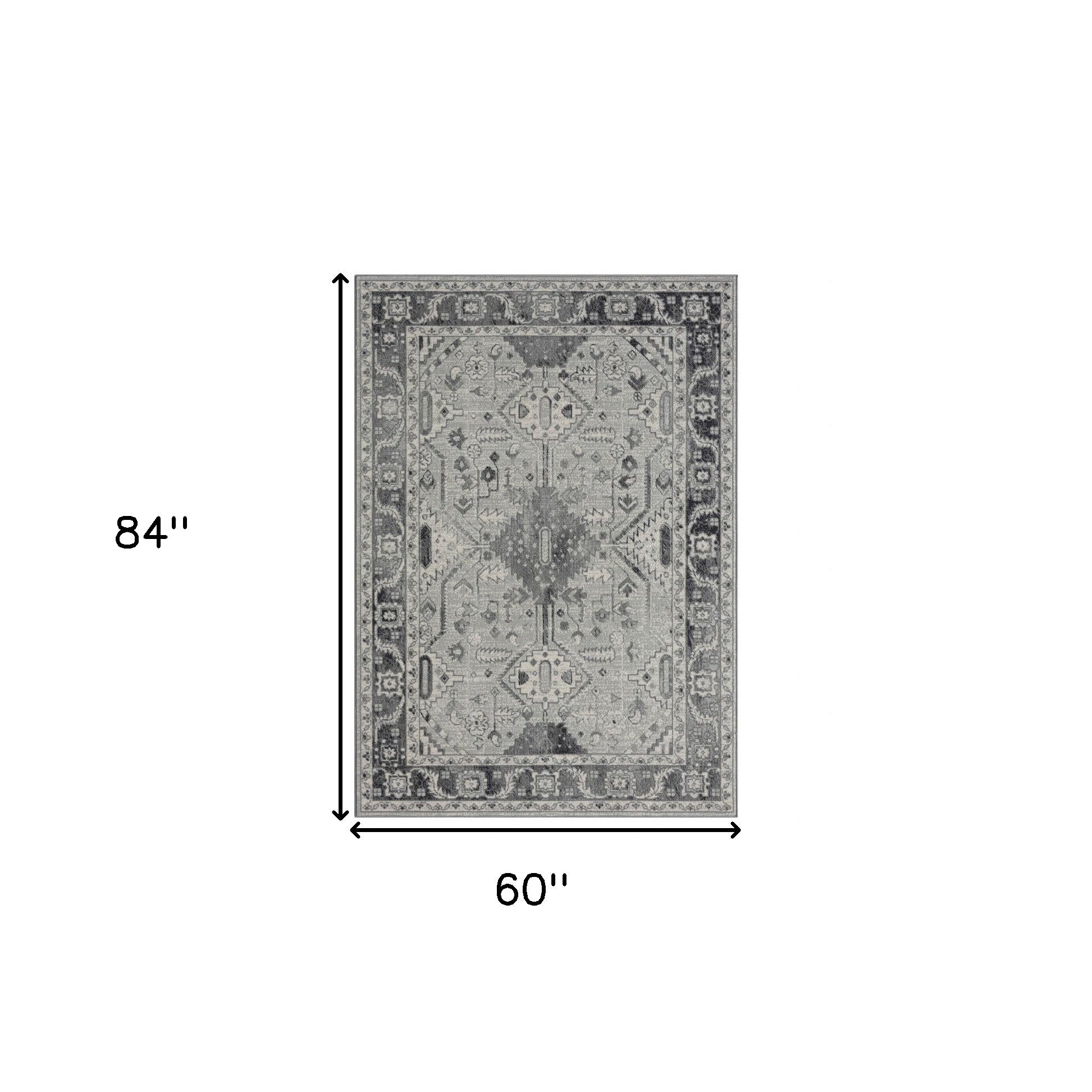 5' X 7' Gray Medallion Area Rug