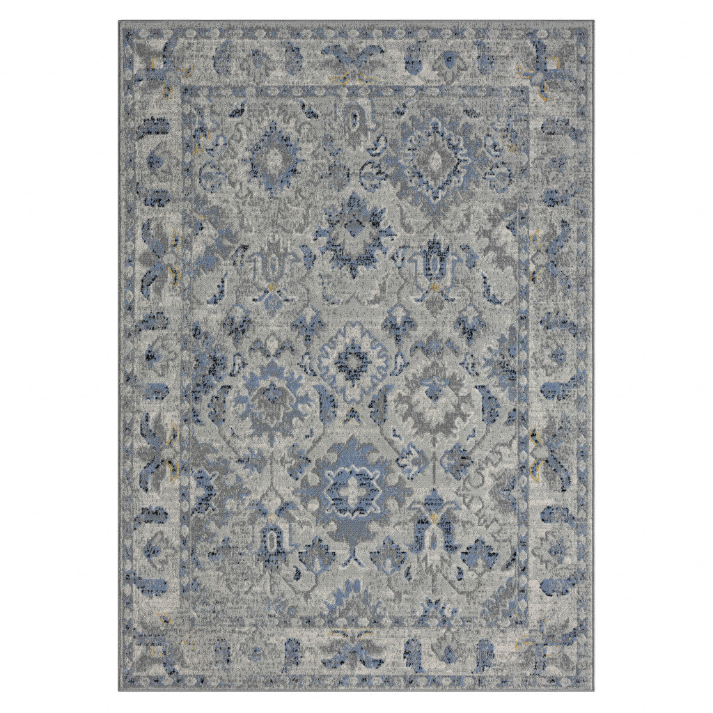5' X 7' Blue Floral Area Rug
