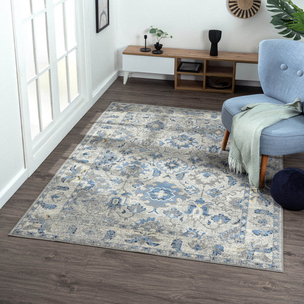 5' X 7' Blue Floral Area Rug
