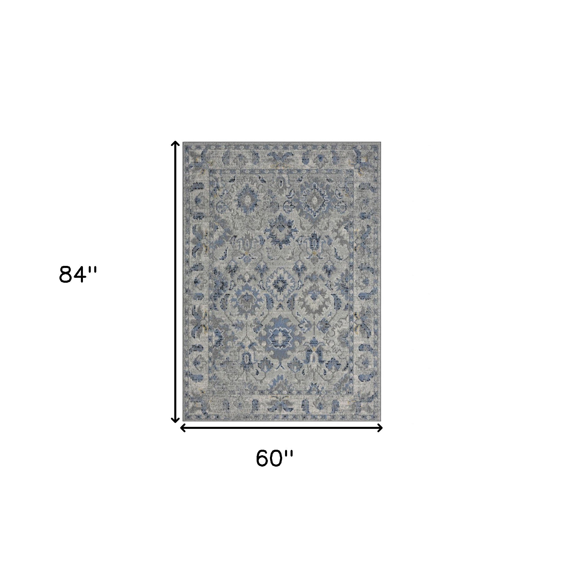 5' X 7' Blue Floral Area Rug