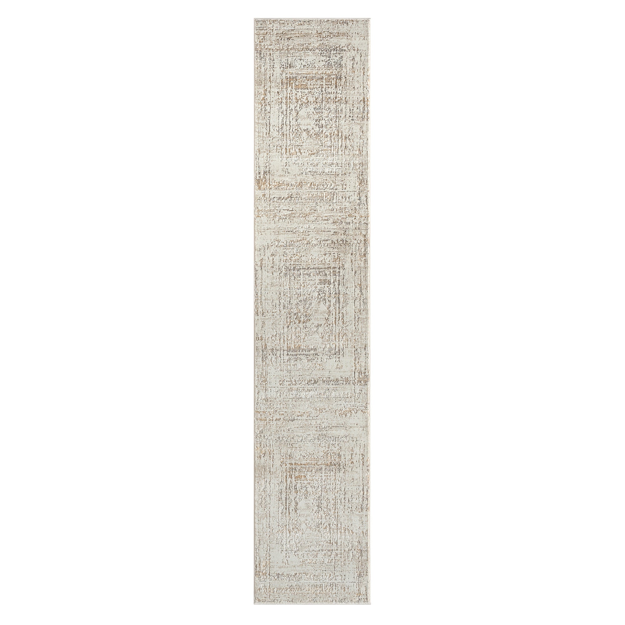 2' X 8' Beige Abstract Distressed Runner Rug