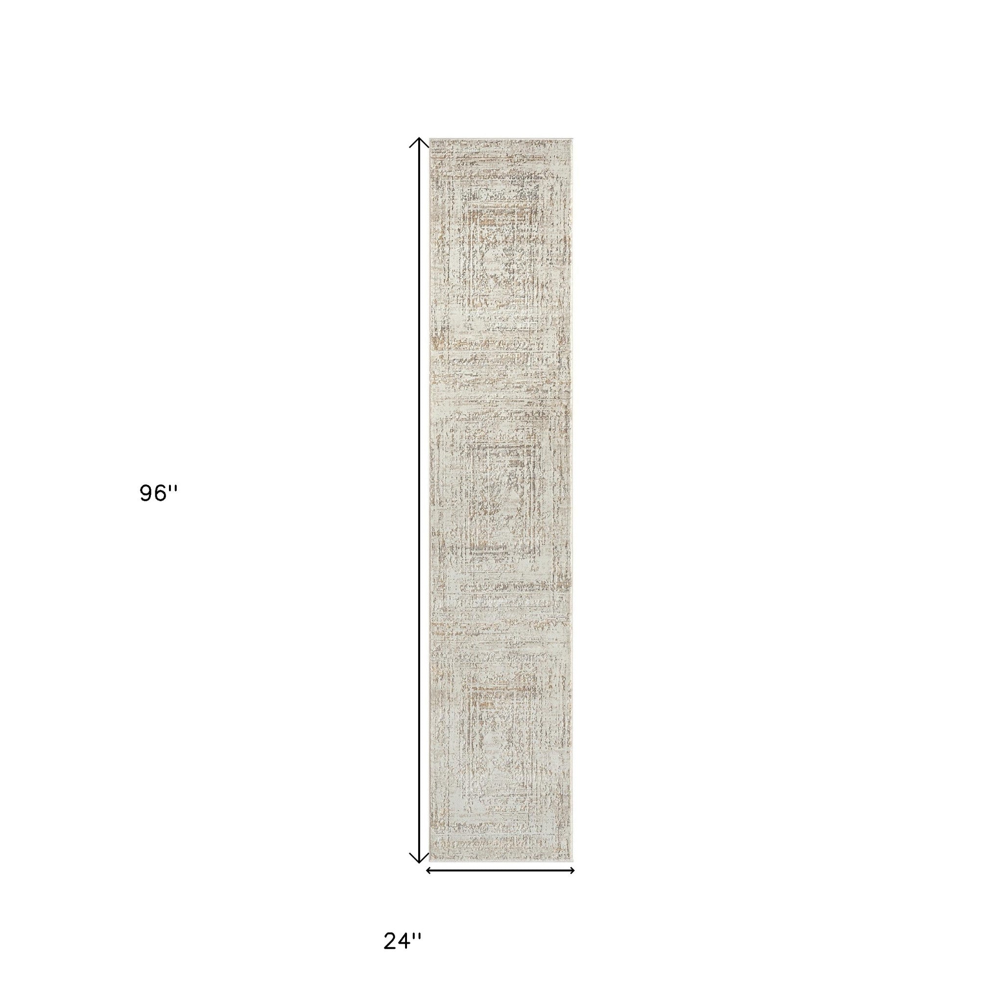 2' X 8' Beige Abstract Distressed Runner Rug