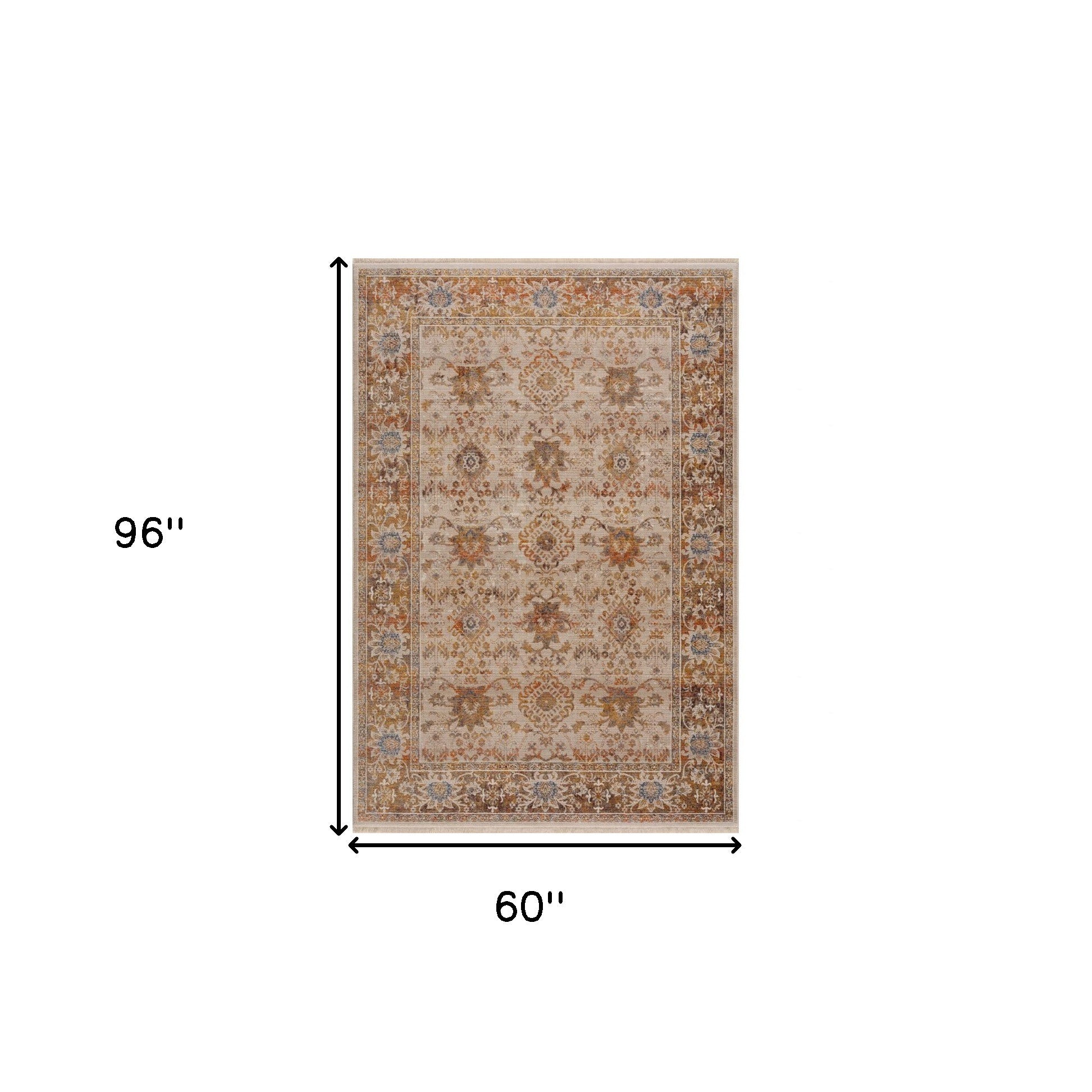 2' X 6' Ivory Oriental Runner Rug