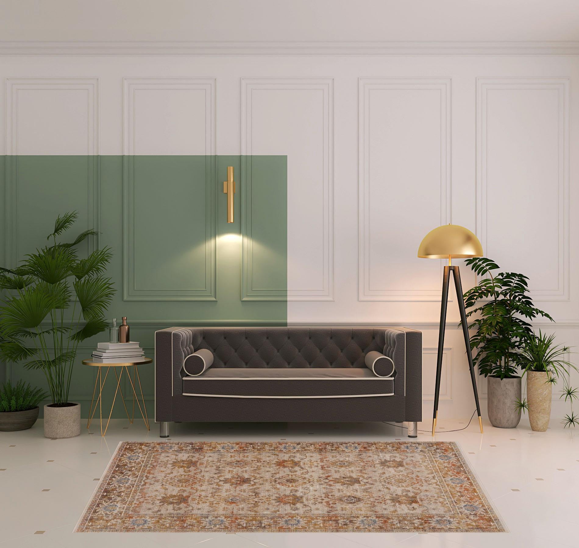 2' X 6' Ivory Oriental Runner Rug