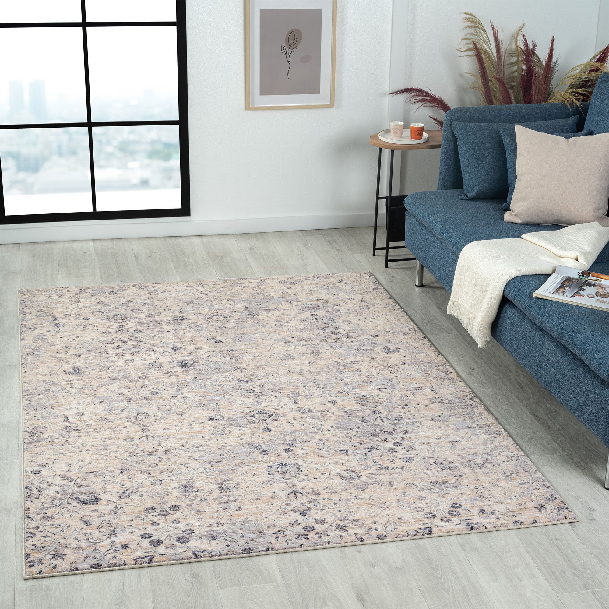 2' X 3' Gray Floral Area Rug