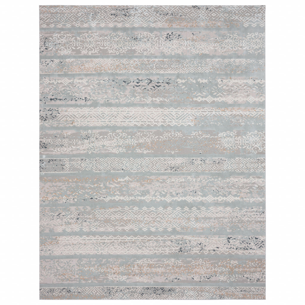9' X 12' Blue Abstract Distressed Area Rug
