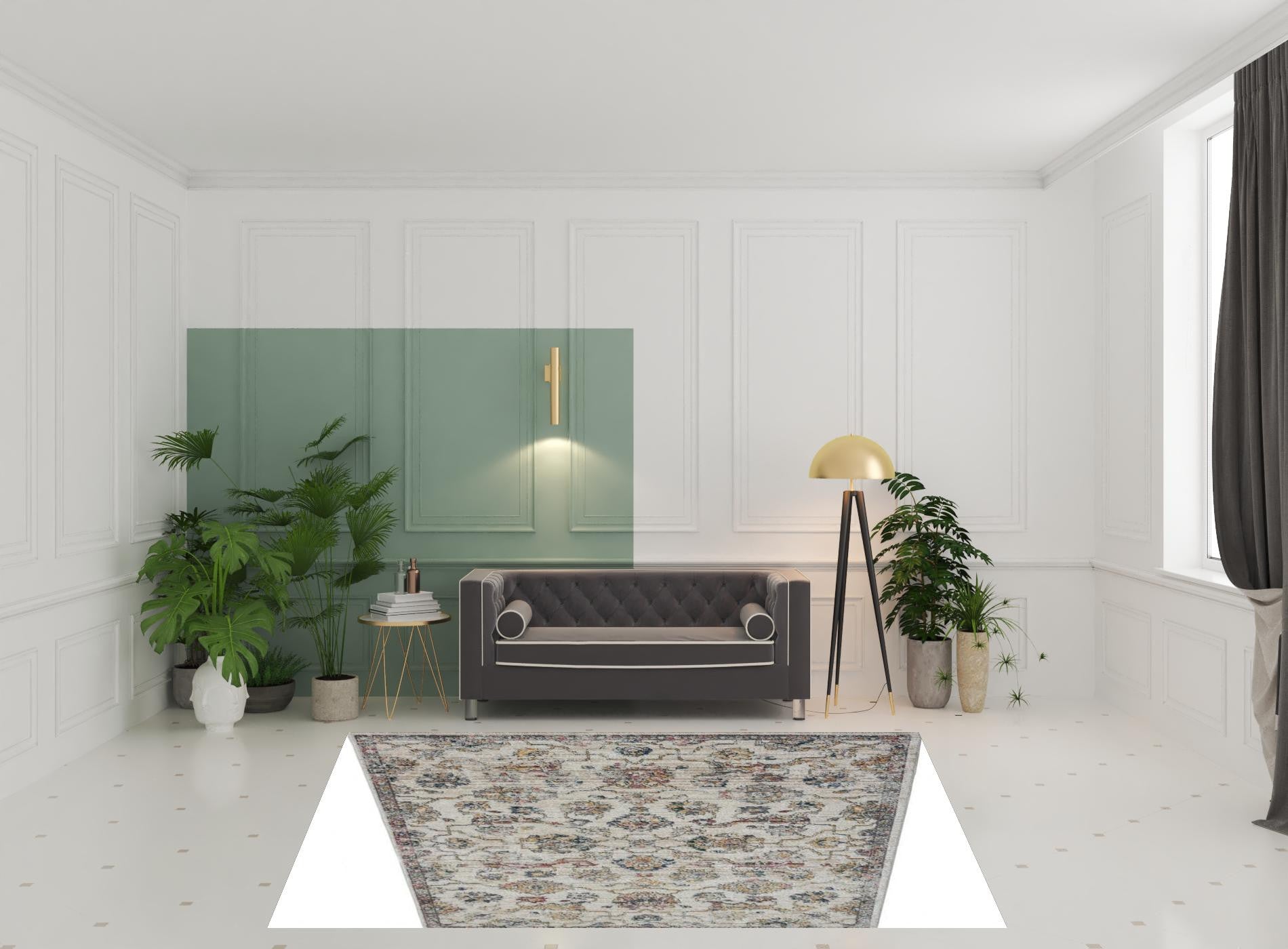 5' X 7' Gray Floral Area Rug