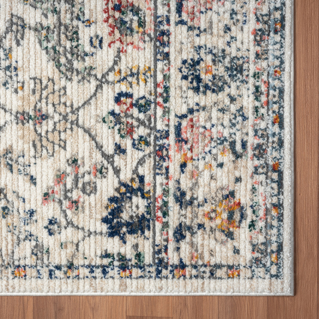 5' X 7' Ivory Floral Area Rug