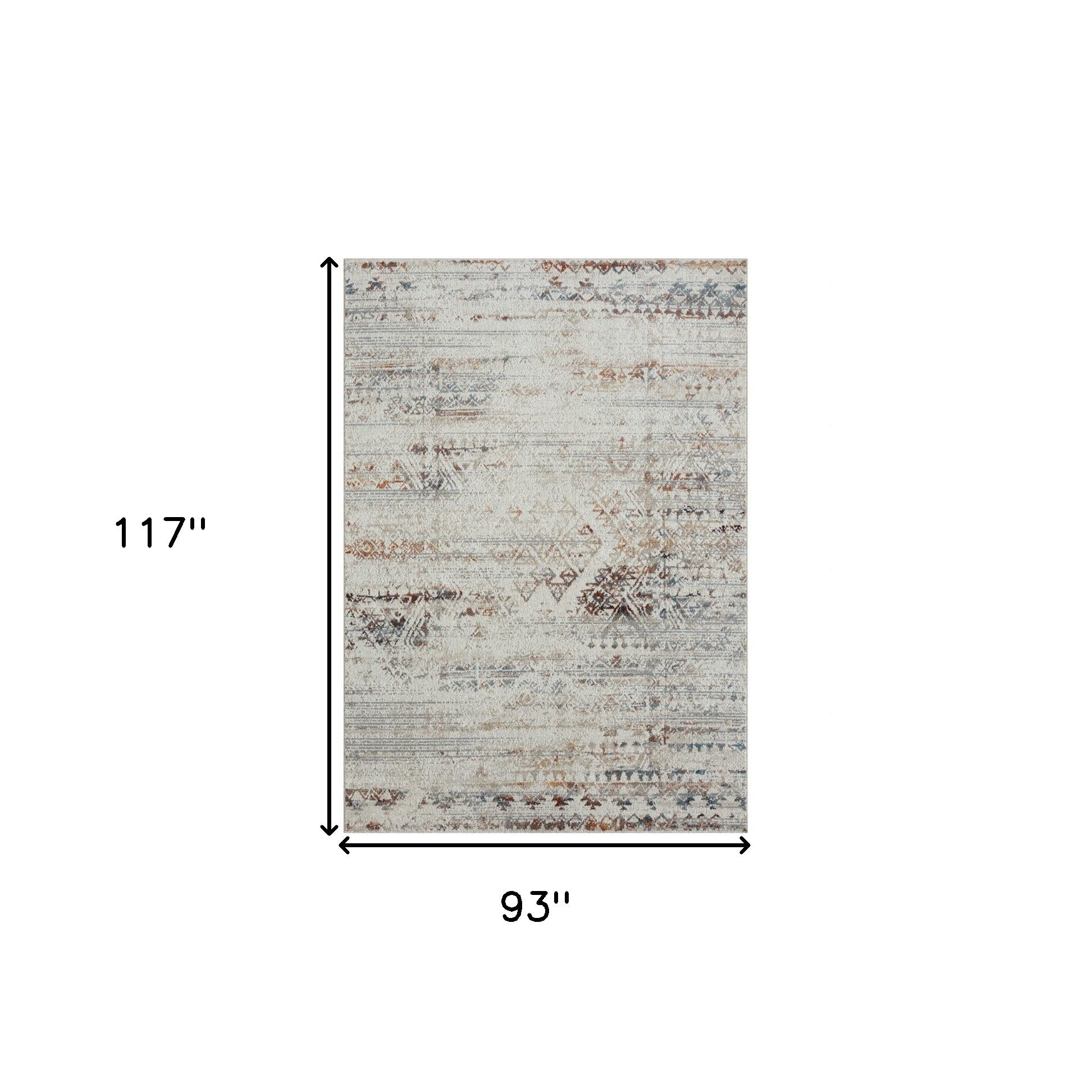 5' X 7' Ivory Tribal Distressed Washable Area Rug