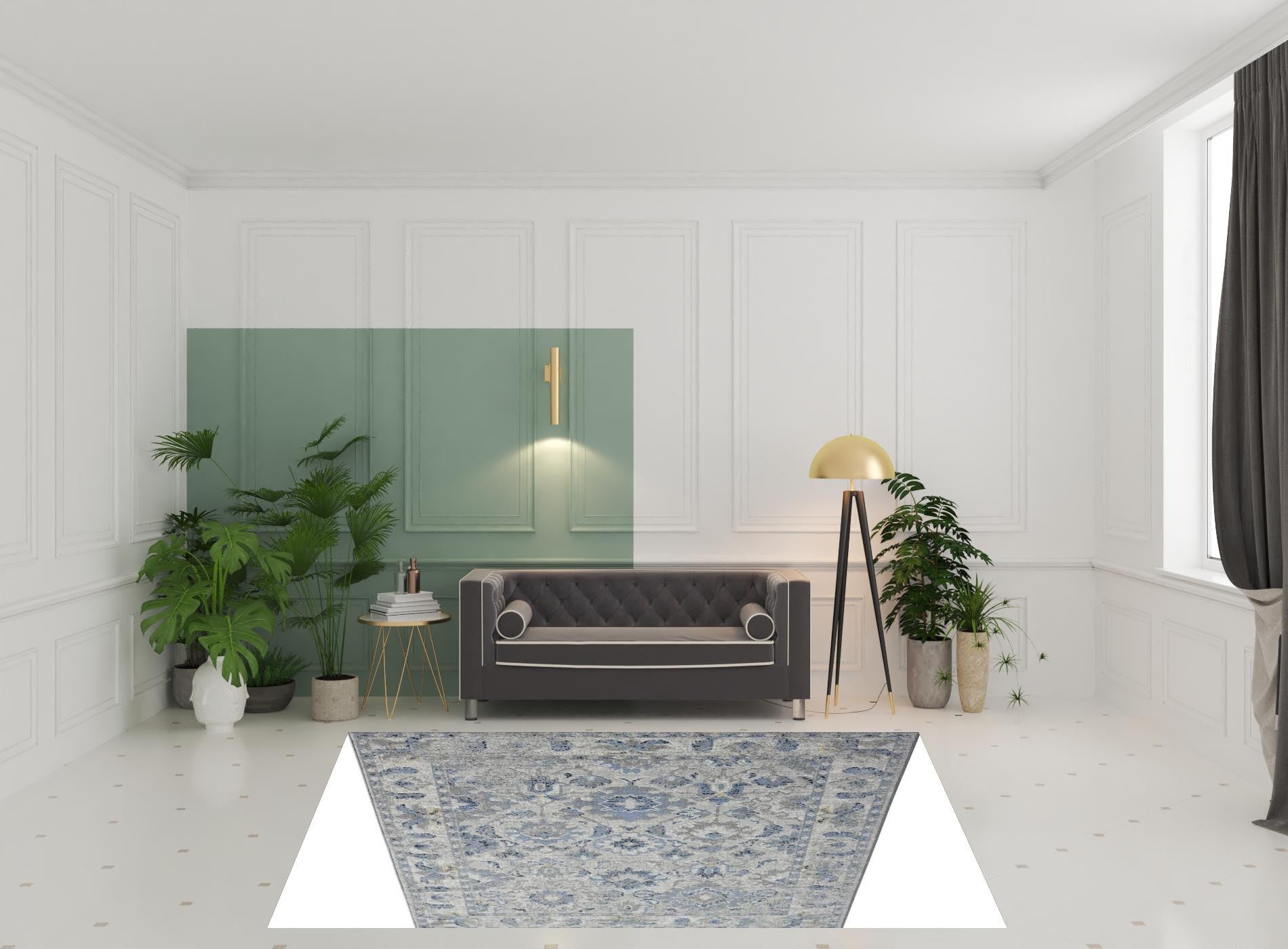 5' X 7' Blue Floral Area Rug