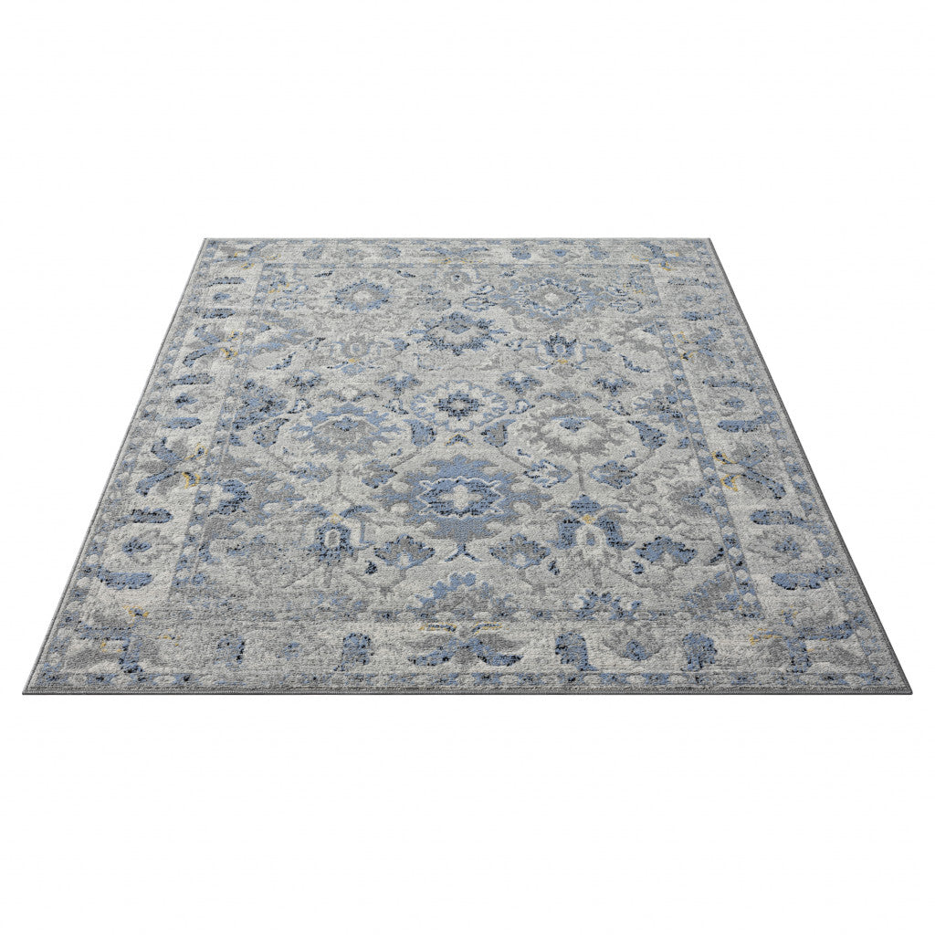 5' X 7' Blue Floral Area Rug