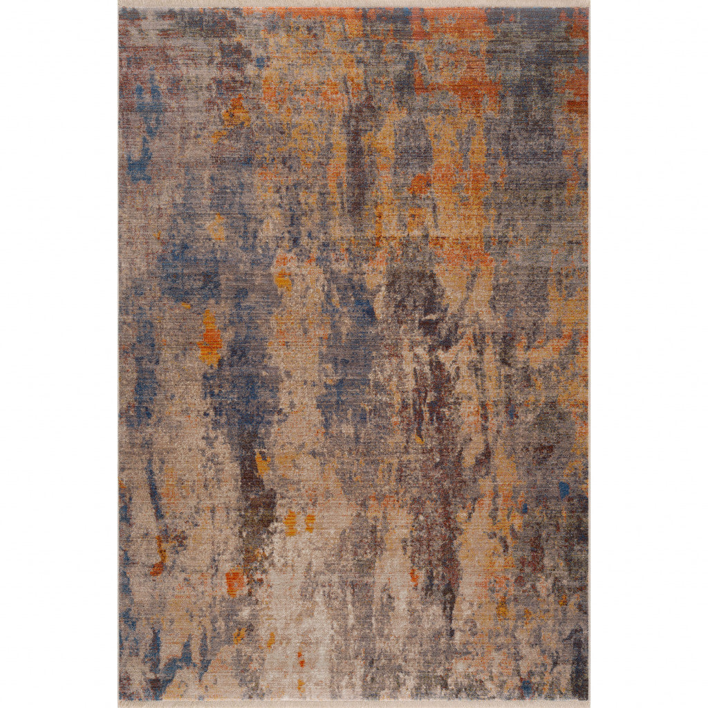 2' X 6' Beige Abstract Distressed Runner Rug