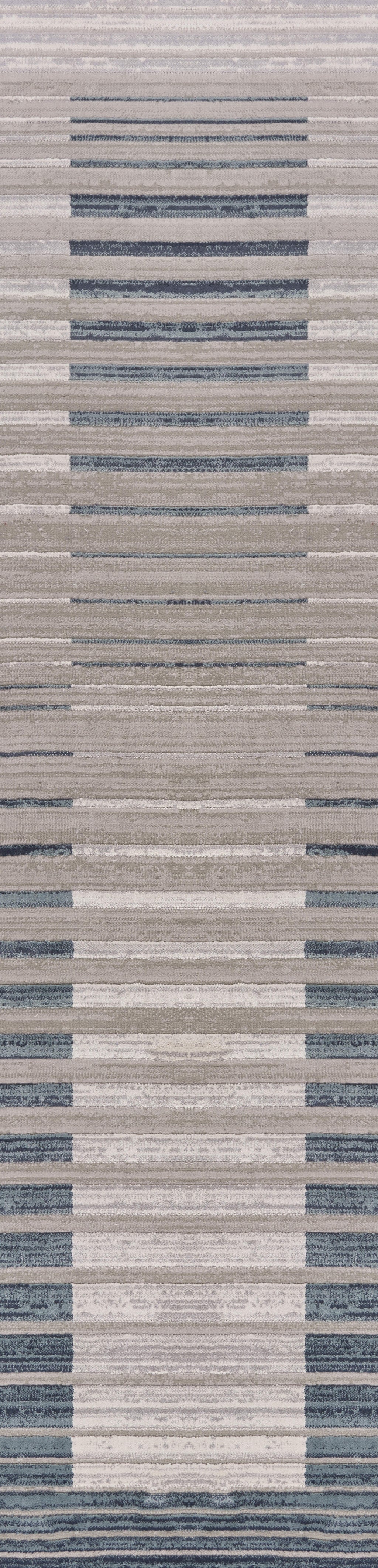 8' Ivory And Blue Abstract Runner Rug