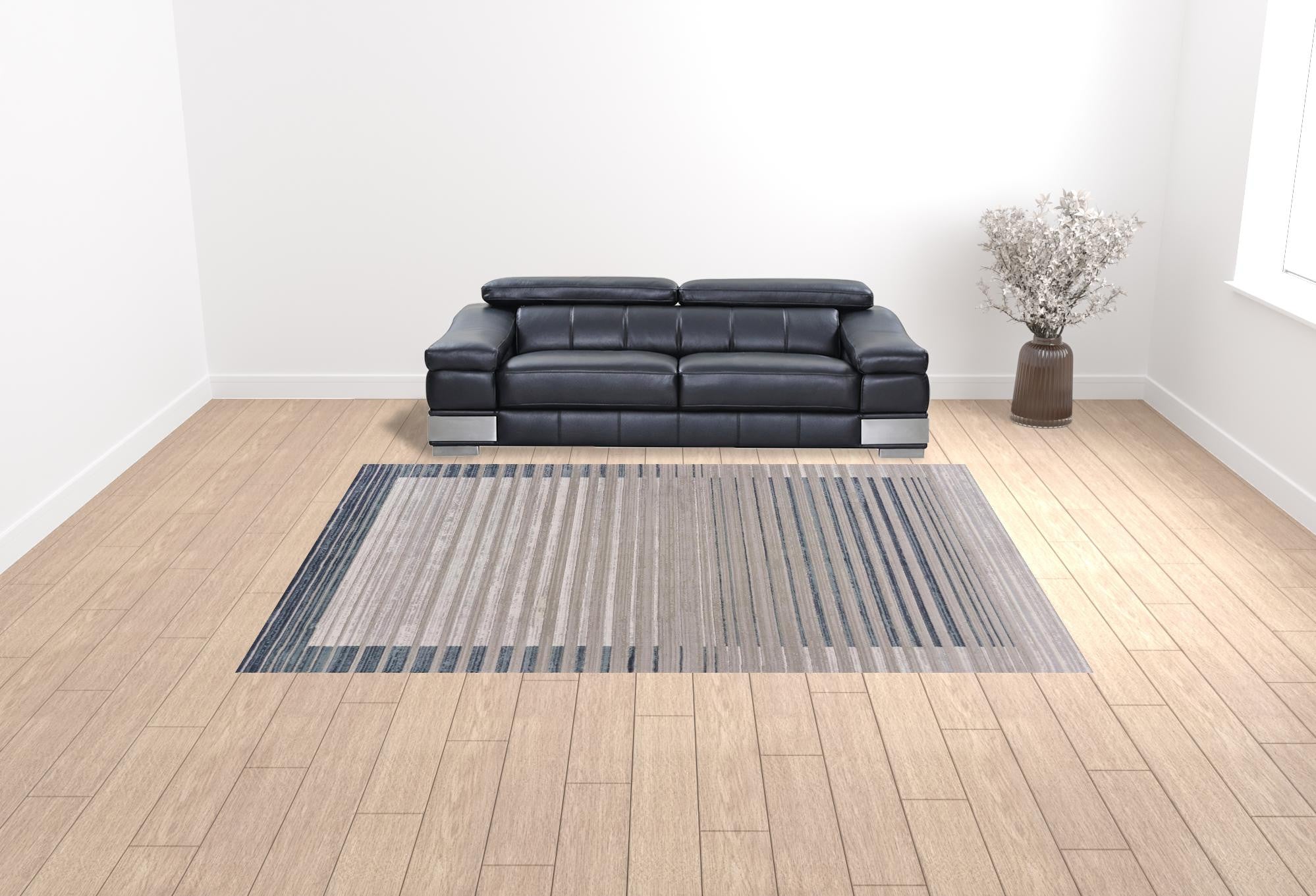 8' Ivory And Blue Abstract Runner Rug