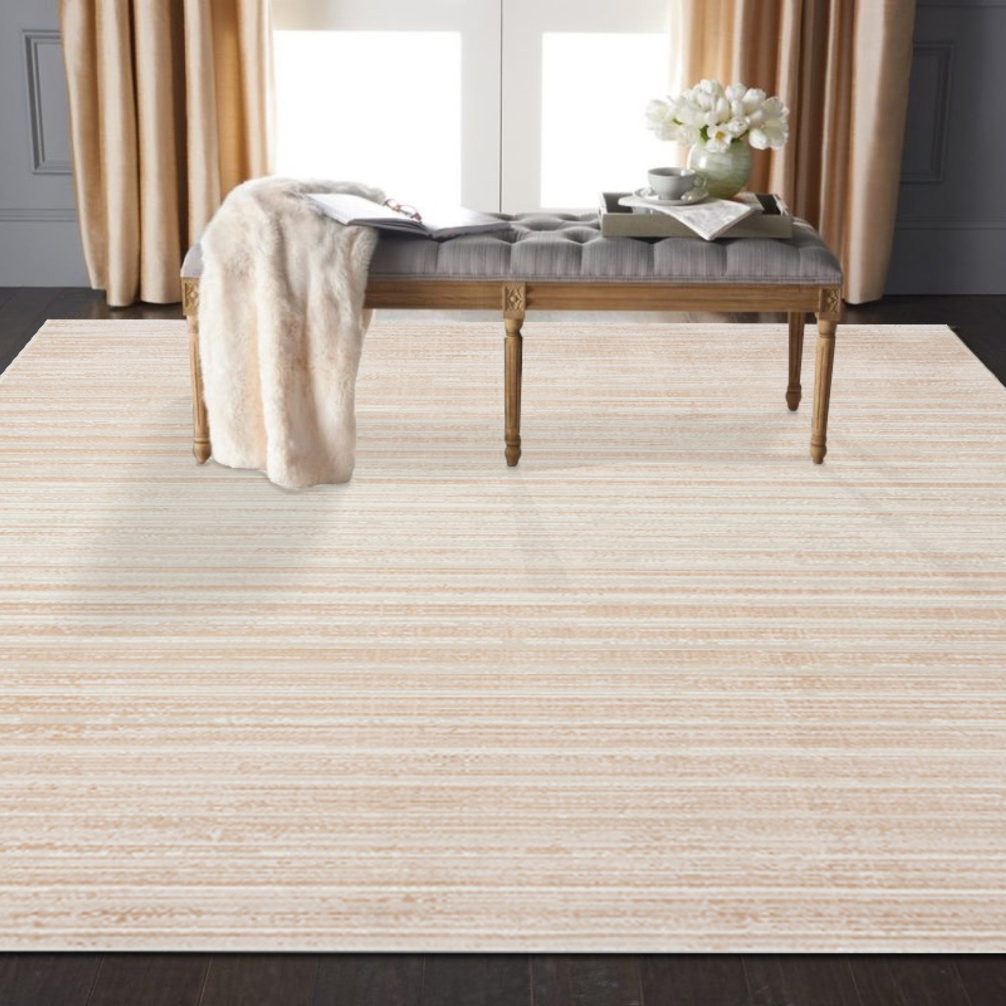 8' Beige Abstract Distressed Runner Rug