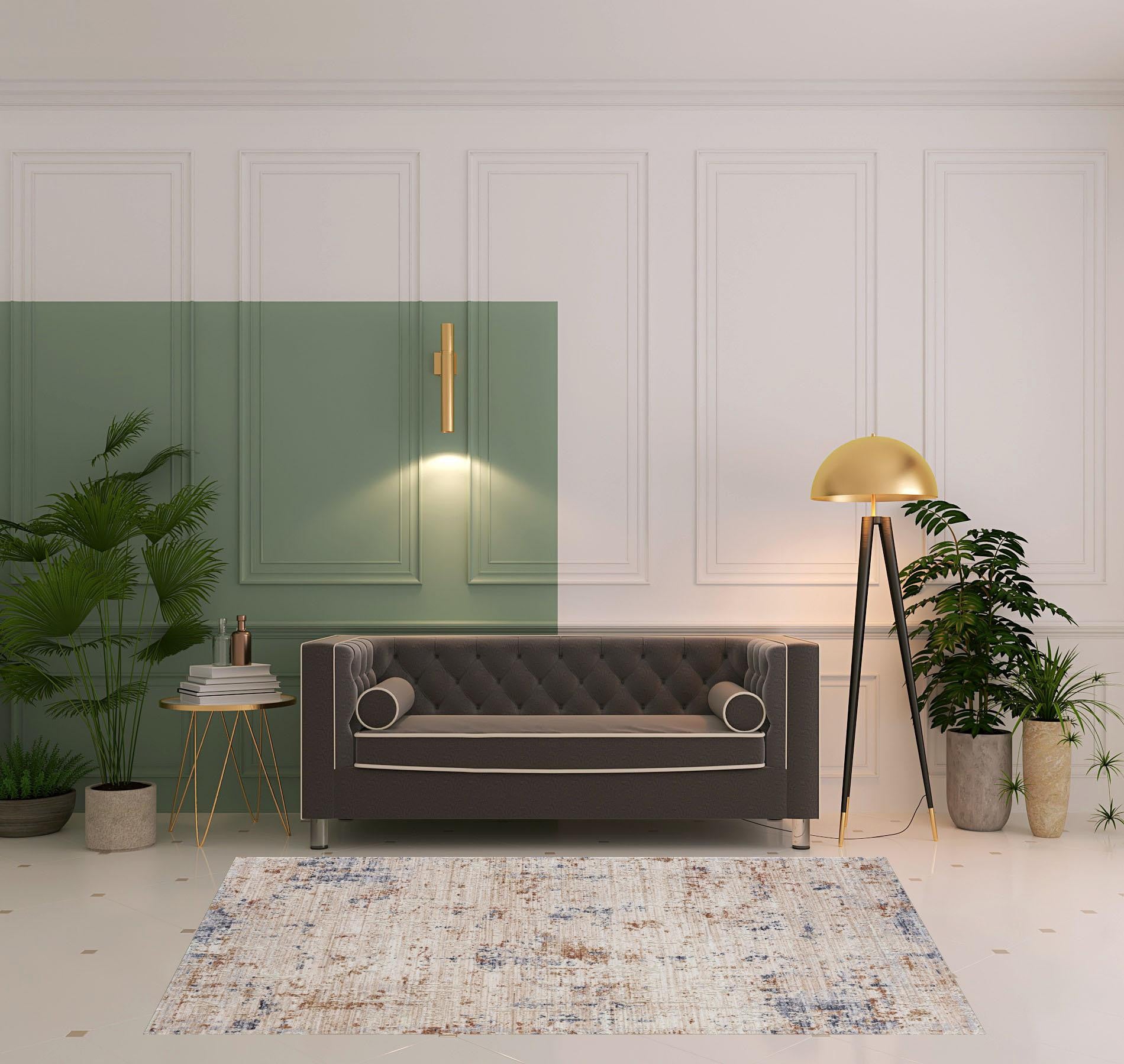 2' X 3' Ivory And Blue Abstract Area Rug