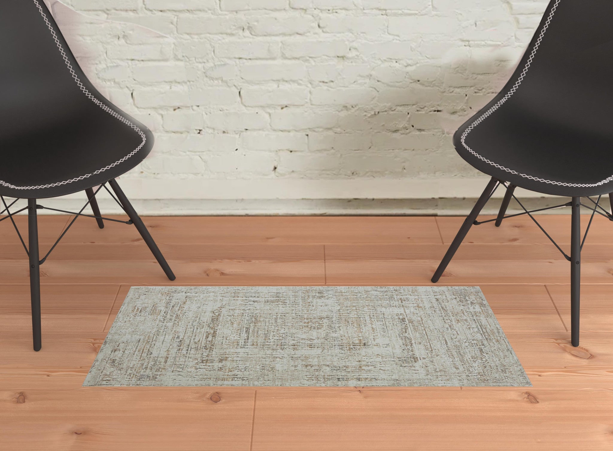 2' X 8' Beige Abstract Distressed Runner Rug