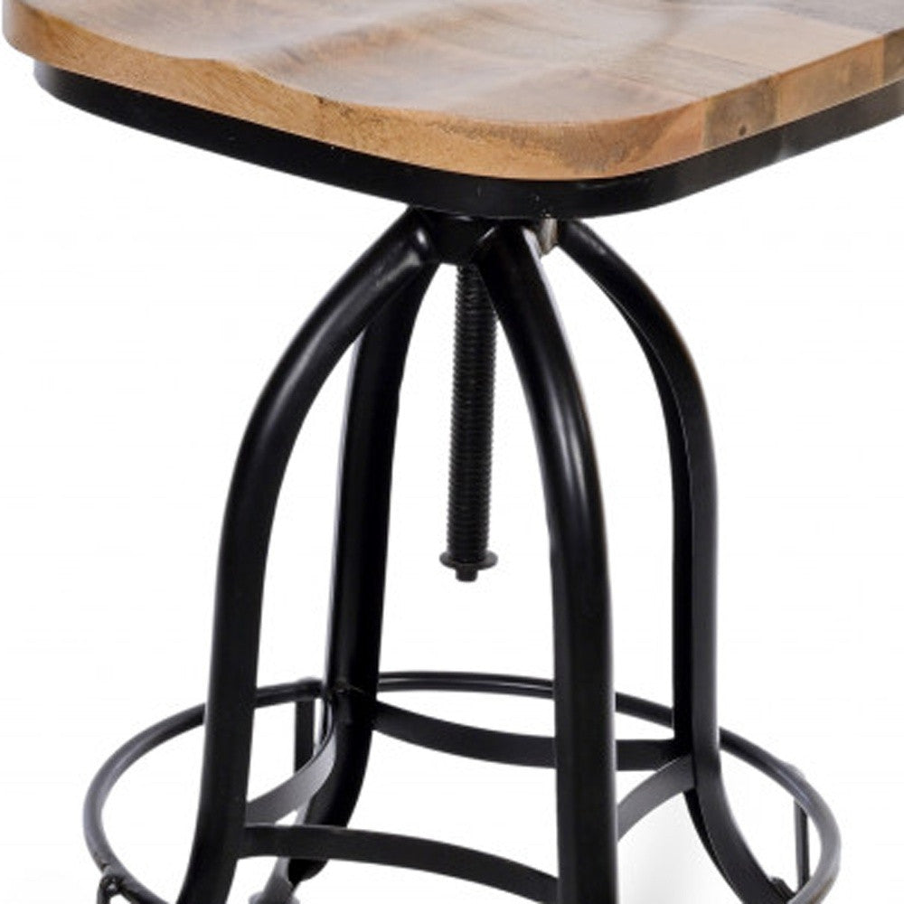 Natural Steel Swivel Low Back Adjustable Height Bar Chair With Footrest 46"