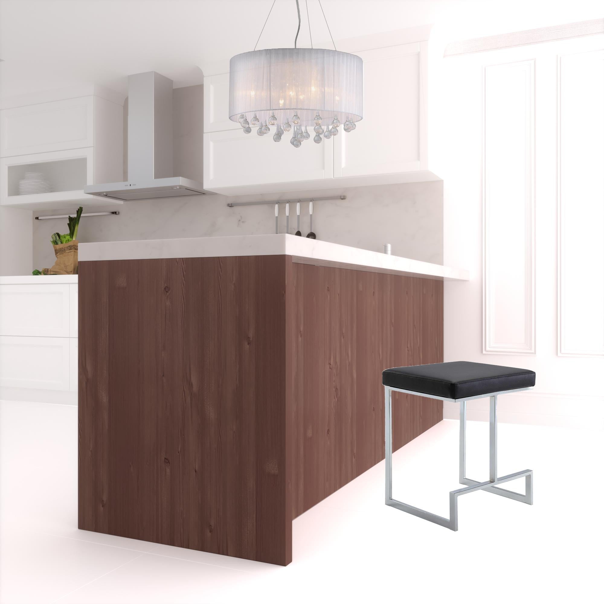 24" Black Faux Leather And Steel Backless Counter Height Bar Chair