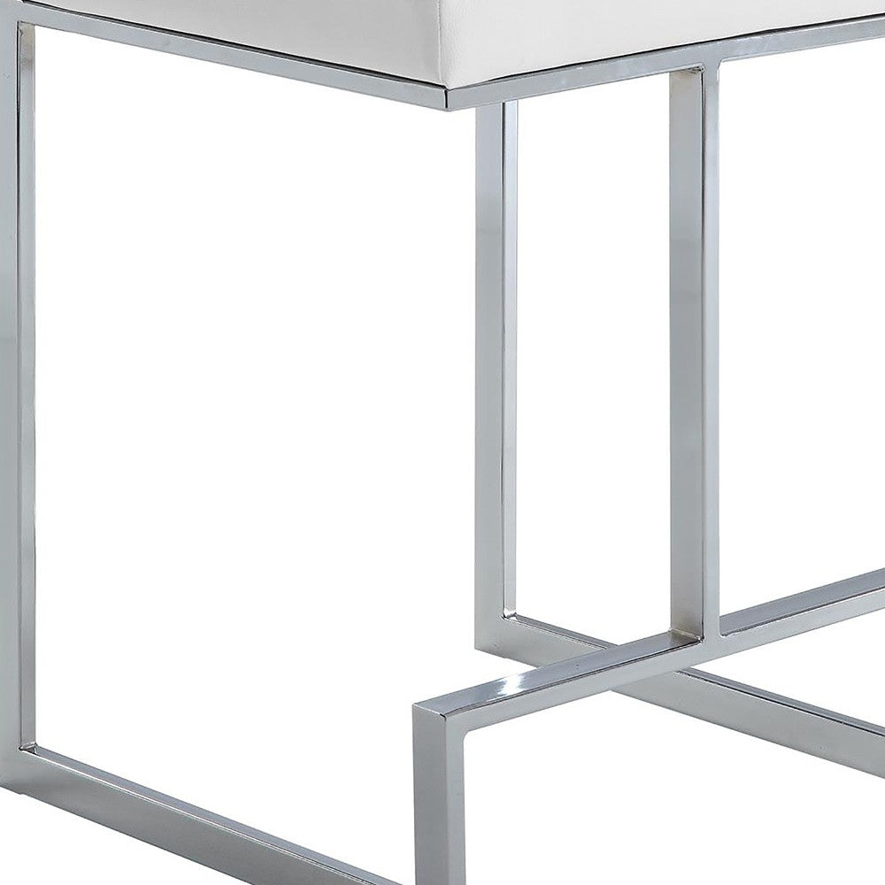 24" White Faux Leather And Steel Backless Counter Height Bar Chair