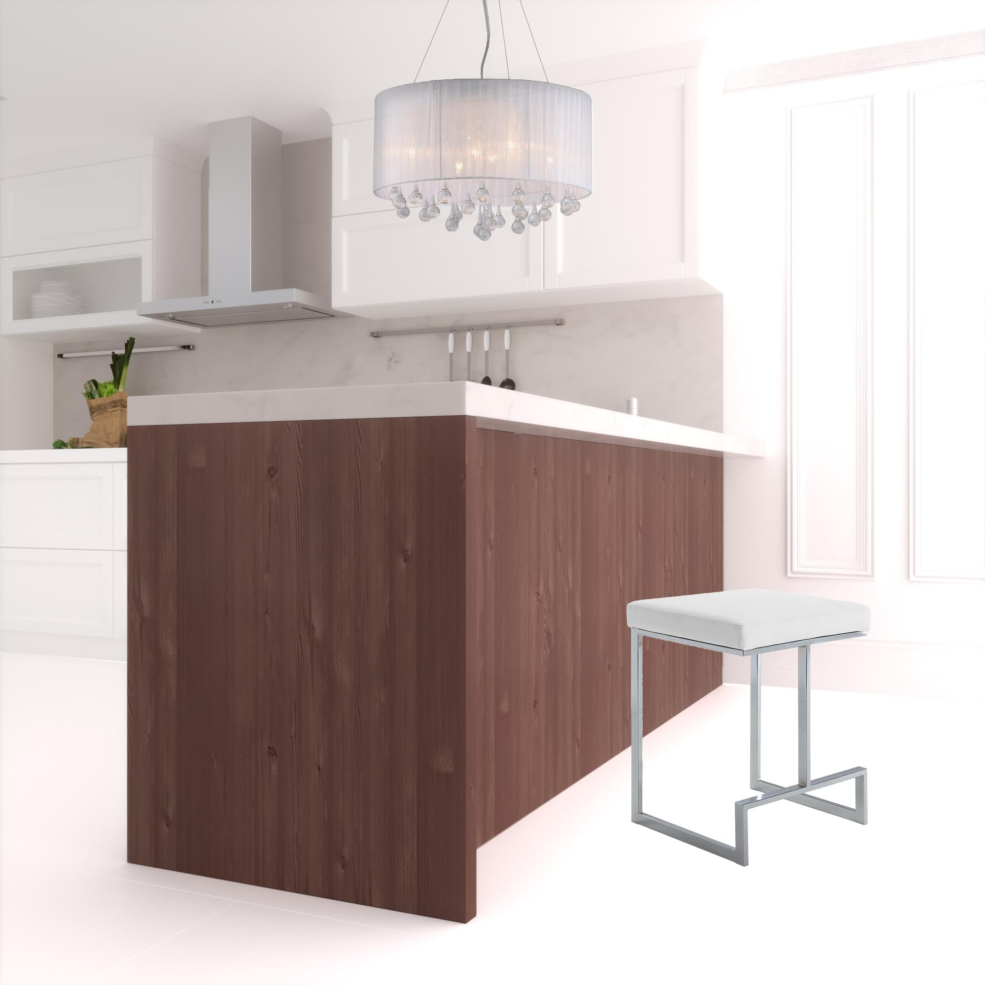 24" White Faux Leather And Steel Backless Counter Height Bar Chair