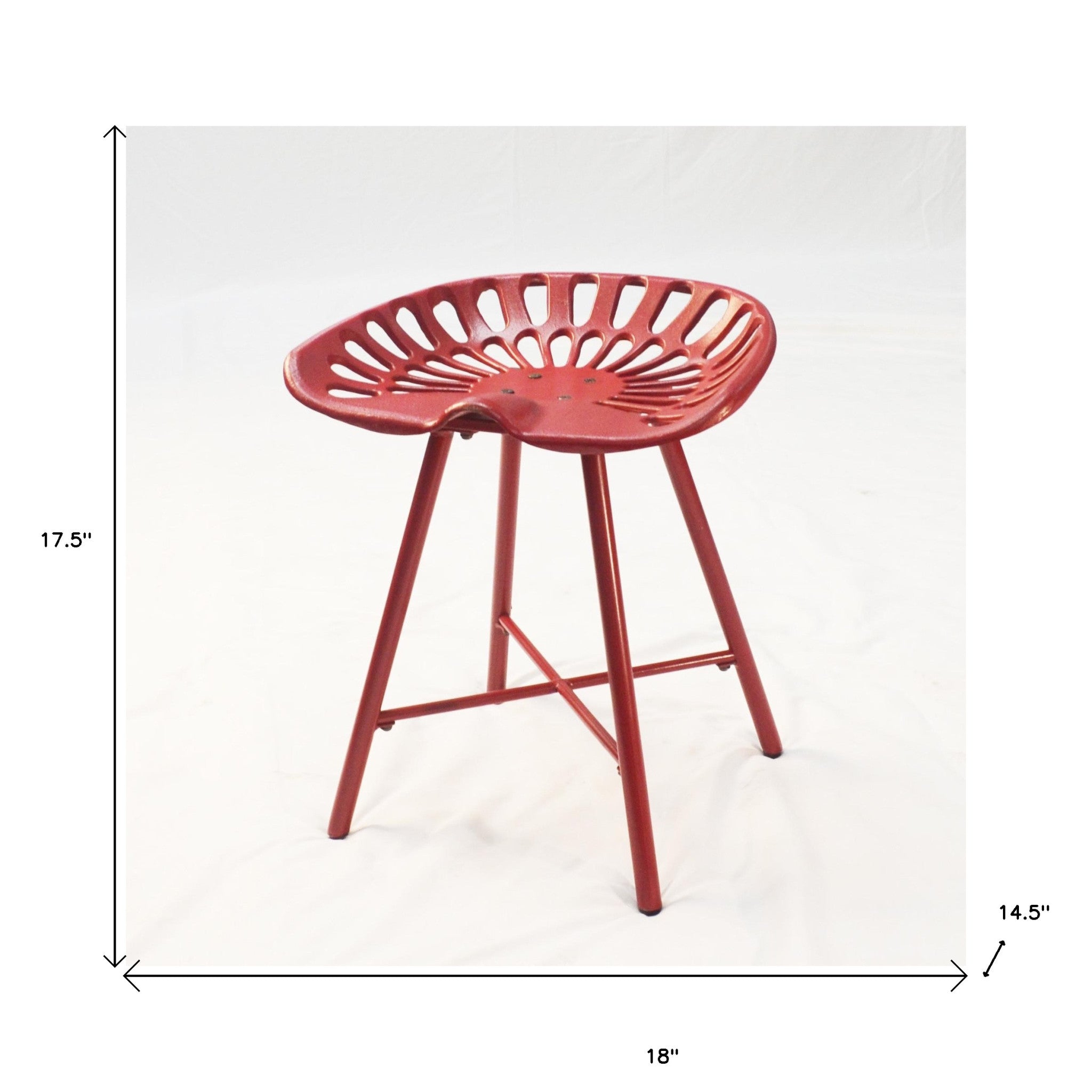 18" Red Metal Backless Stool