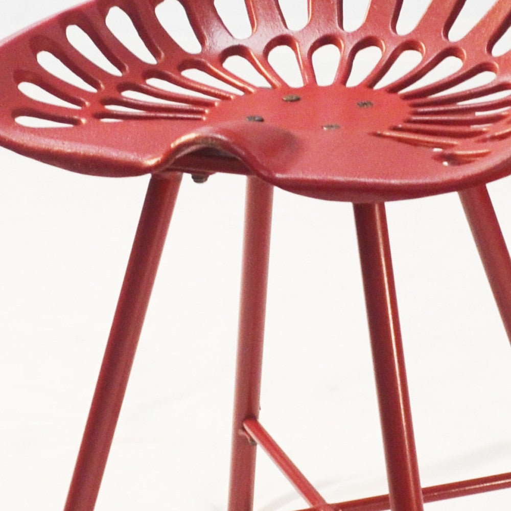 18" Red Metal Backless Stool