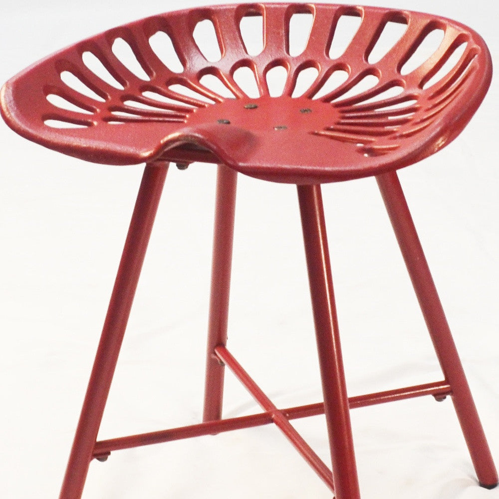 18" Red Metal Backless Stool