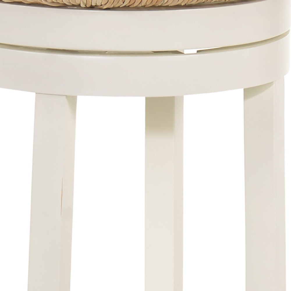 24" Natural And Antiqued White Swivel Backless Counter Height Bar Chair With Footrest