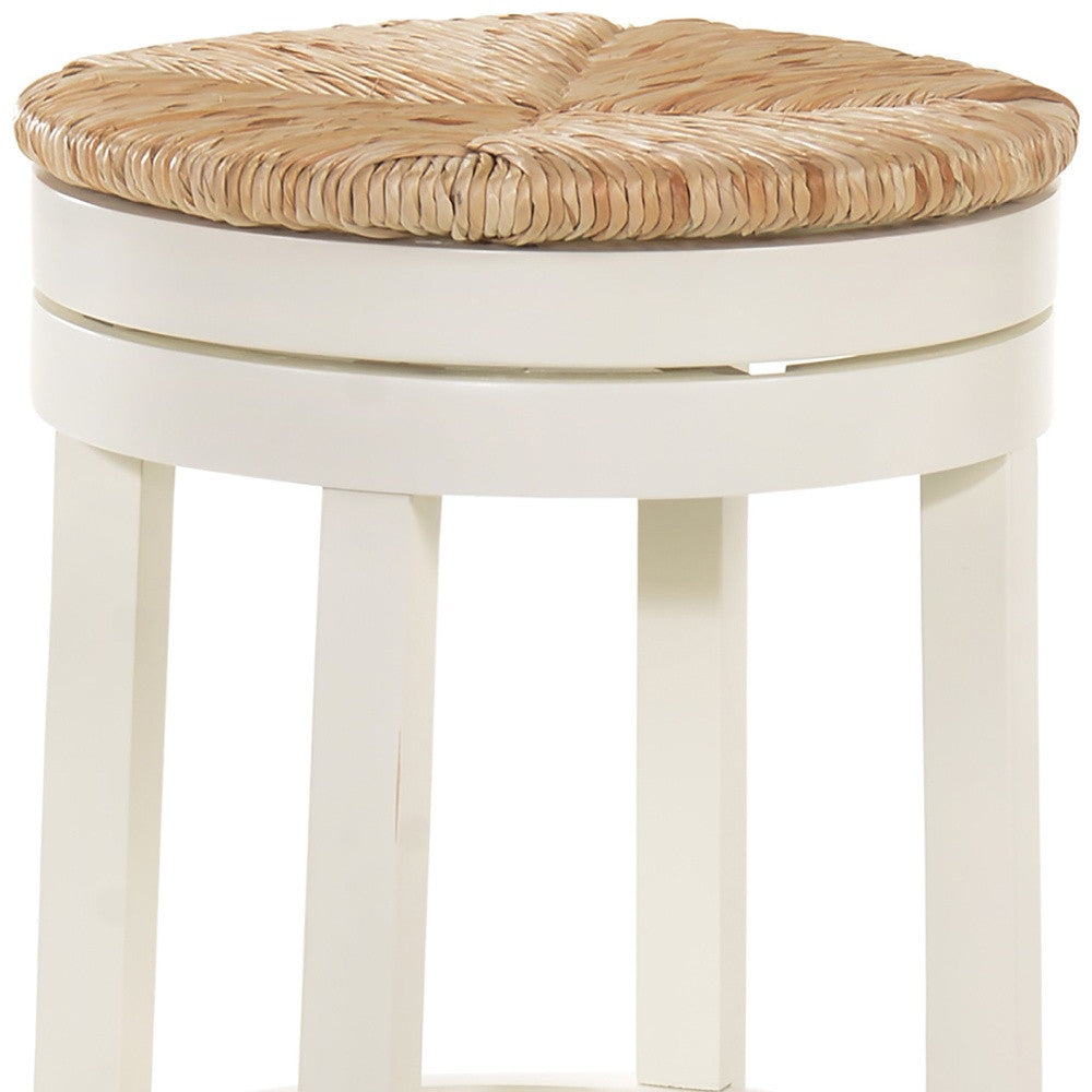 24" Natural And Antiqued White Swivel Backless Counter Height Bar Chair With Footrest