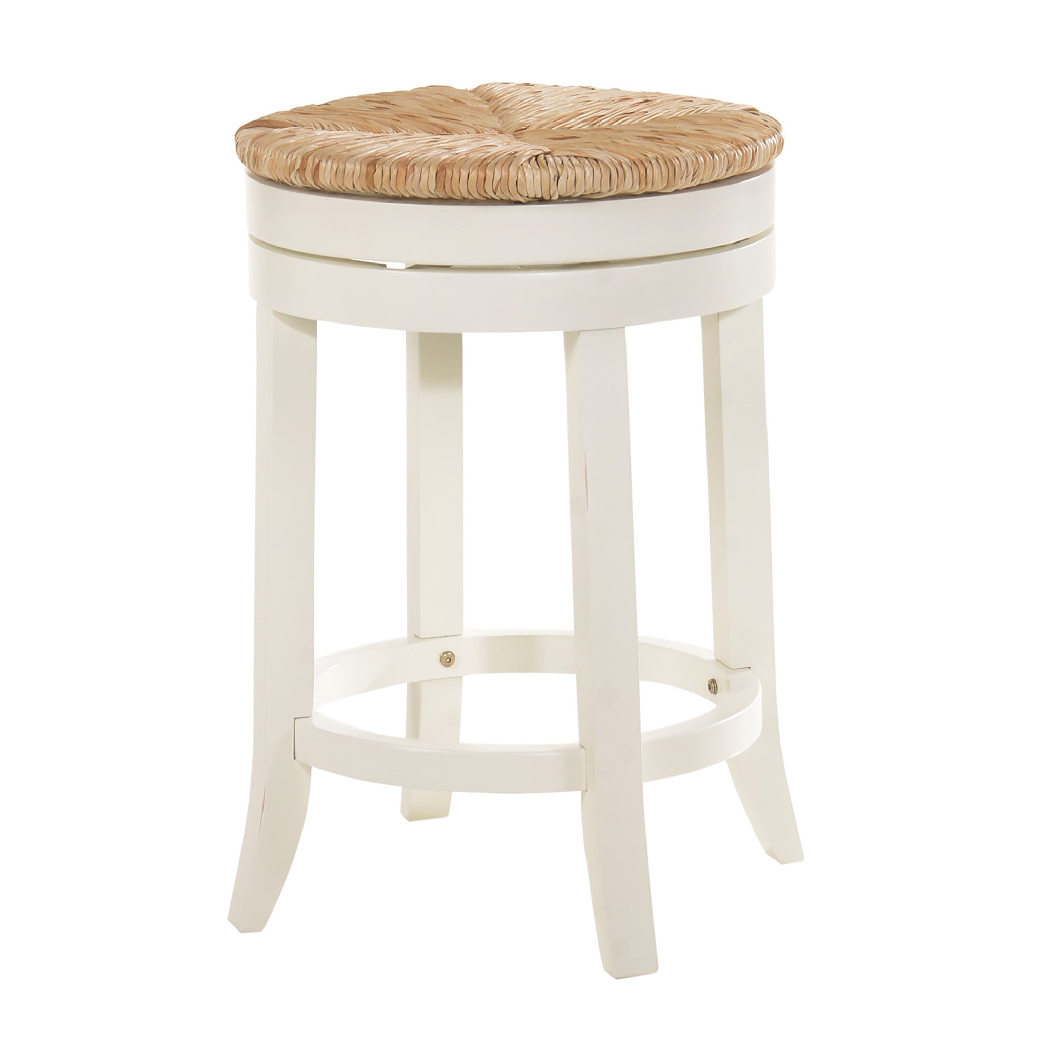 24" Natural And Antiqued White Swivel Backless Counter Height Bar Chair With Footrest