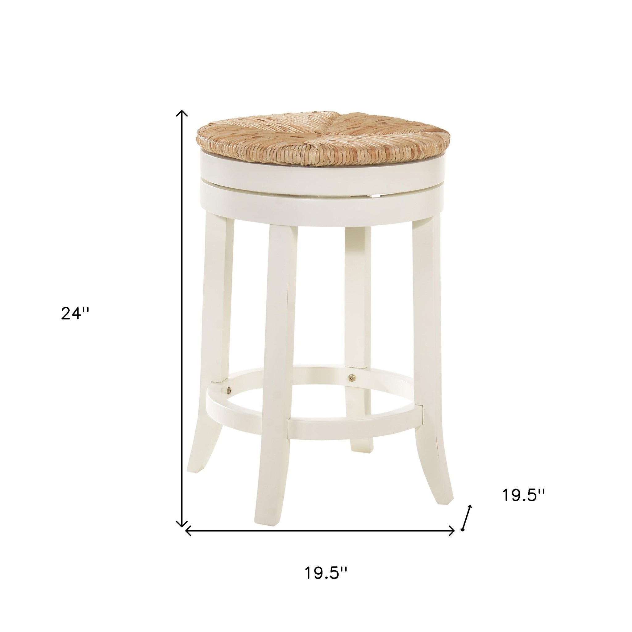 24" Natural And Antiqued White Swivel Backless Counter Height Bar Chair With Footrest