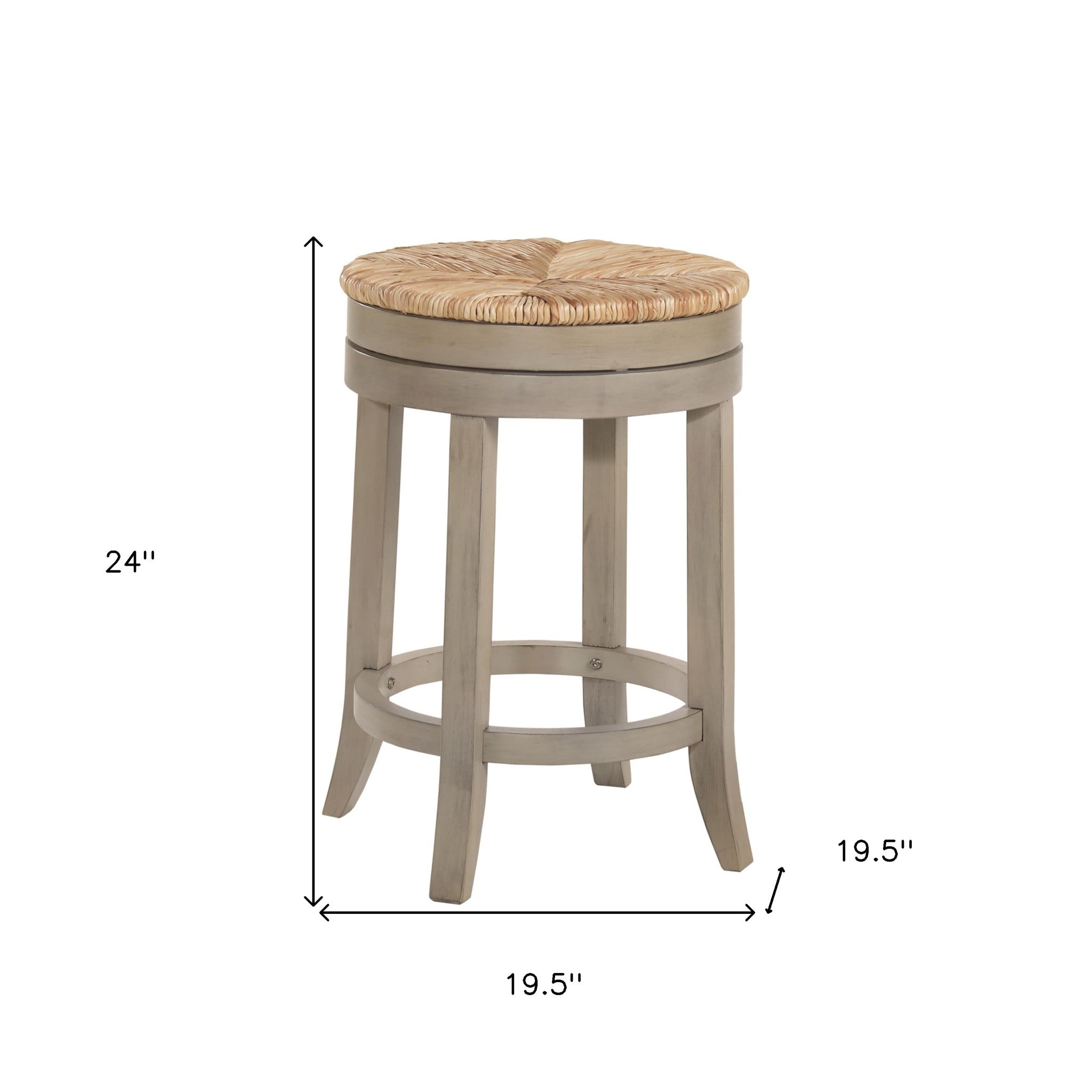 24" Natural And Gray Swivel Backless Counter Height Bar Chair With Footrest