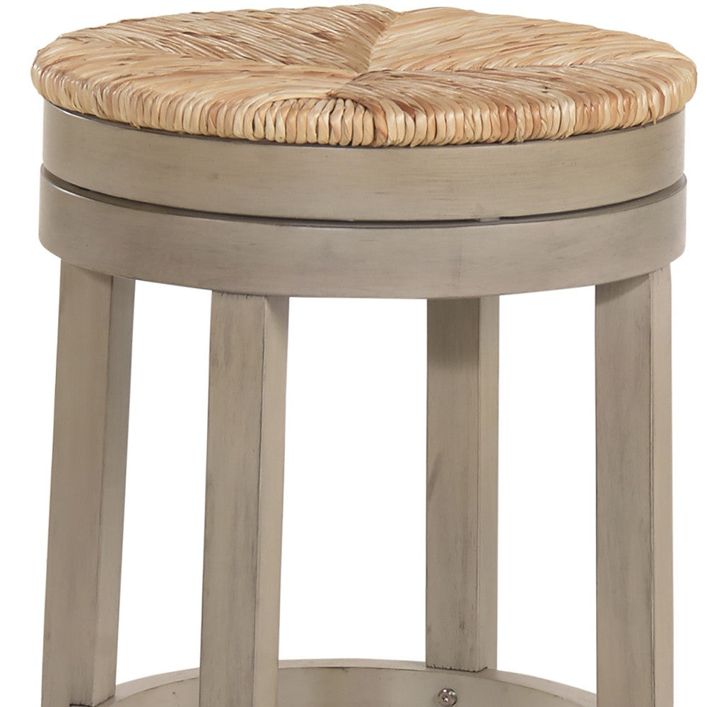 24" Natural And Gray Swivel Backless Counter Height Bar Chair With Footrest