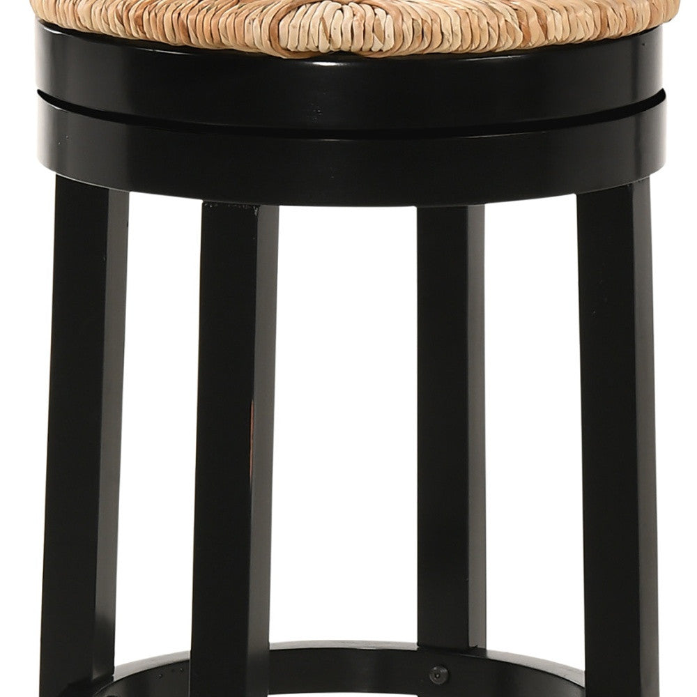 30" Natural And Black Swivel Backless Bar Height Chair With Footrest