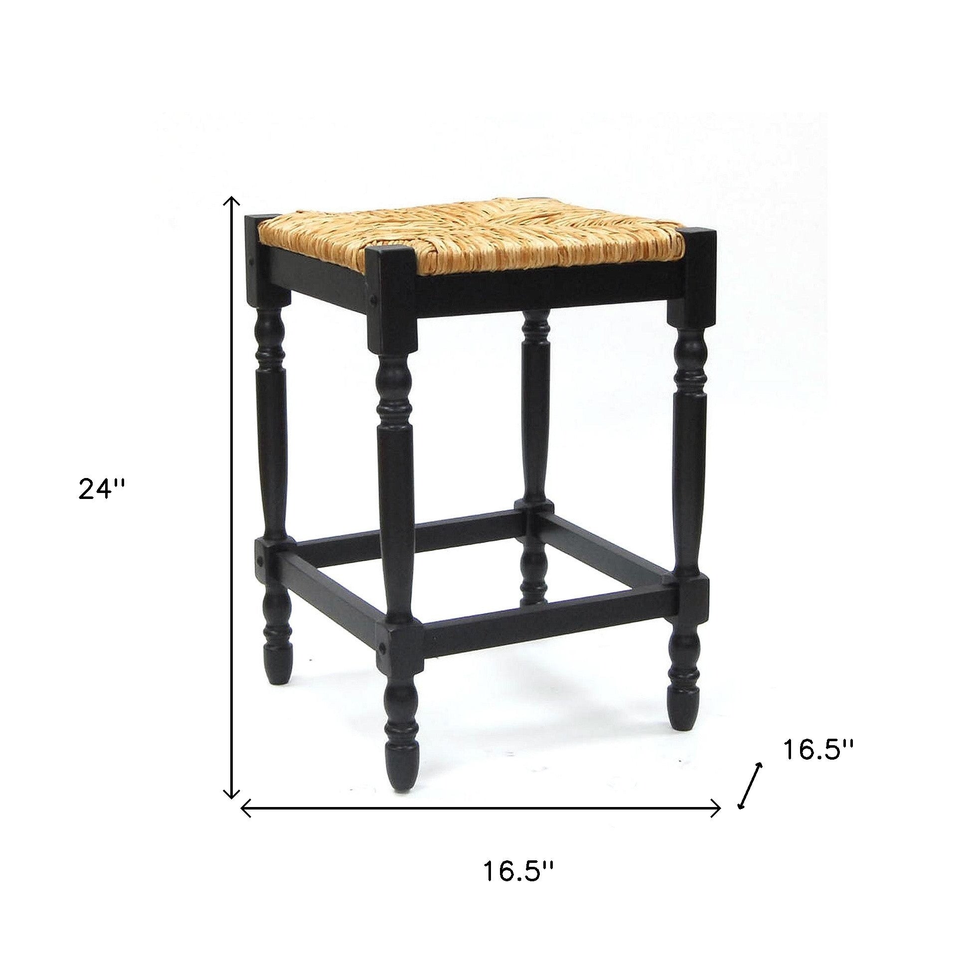 24" Natural And Black Backless Counter Height Bar Chair With Footrest