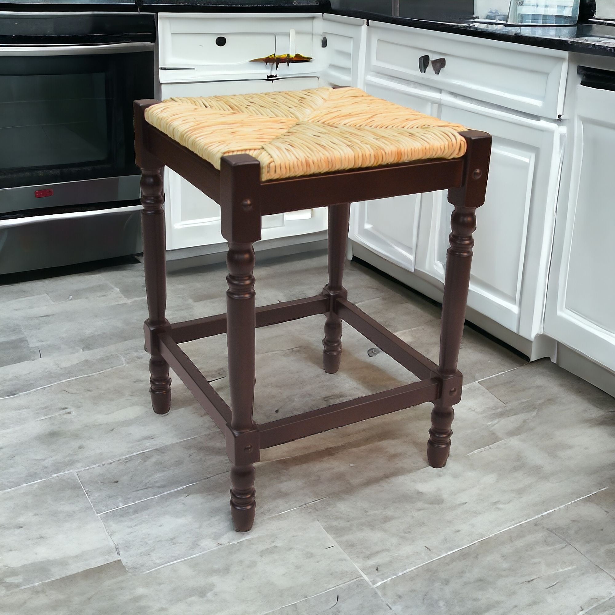 24" Natural And Espresso Backless Counter Height Bar Chair With Footrest